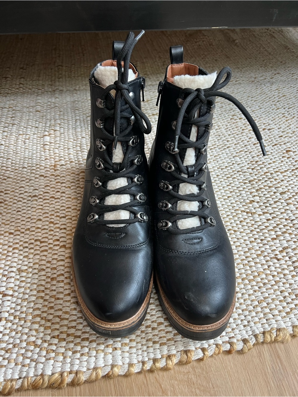 American Eagle Outfitters Black Lace-Up Shearling Ankle Boots